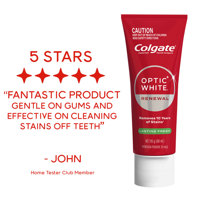 Colgate Optic White Renewal Lasting Fresh Teeth Whitening Toothpaste 85g, With 3% Hydrogen Peroxide, Enamel Safe