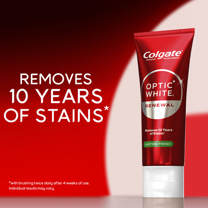 Colgate Optic White Renewal Lasting Fresh Teeth Whitening Toothpaste 85g, With 3% Hydrogen Peroxide, Enamel Safe