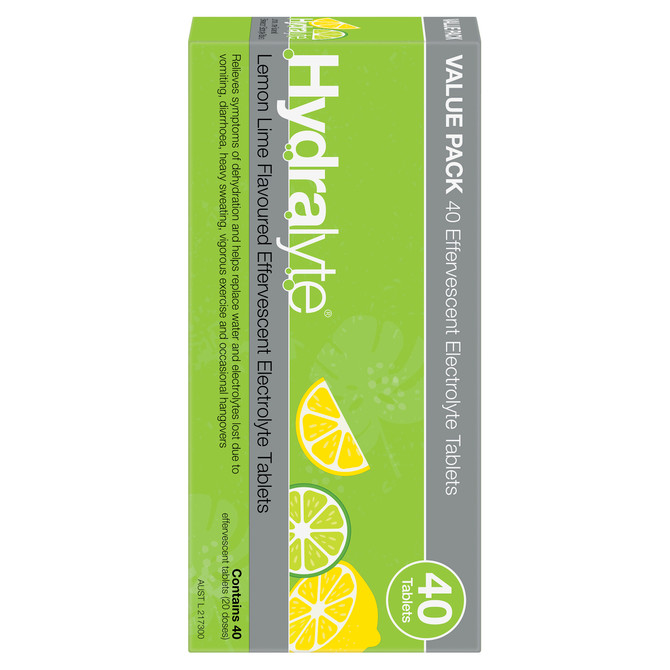 Hydralyte Effervescent Electrolyte Tablets Lemon Lime Flavoured 40 Tablets