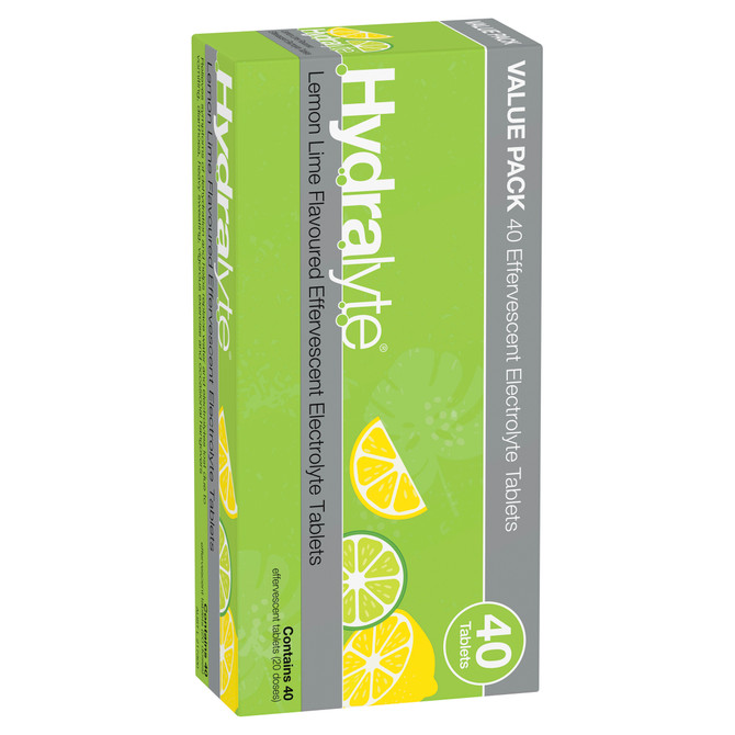 Hydralyte Effervescent Electrolyte Tablets Lemon Lime Flavoured 40 Tablets