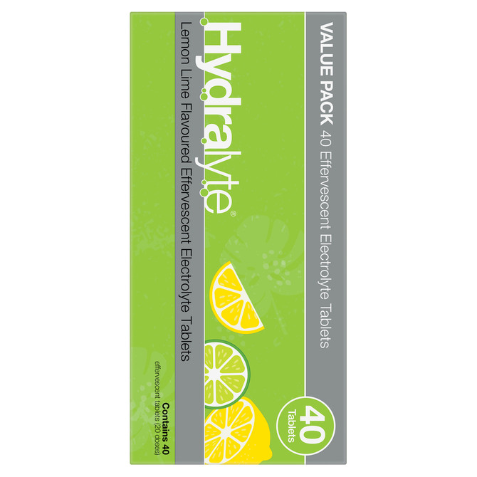 Hydralyte Effervescent Electrolyte Tablets Lemon Lime Flavoured 40 Tablets
