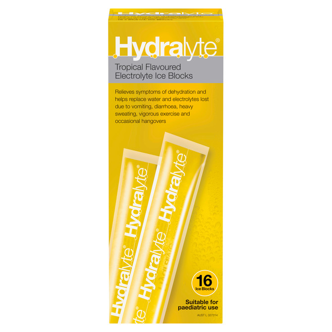 Hydralyte Electrolyte Ice Blocks Tropical Flavoured 16 Pack