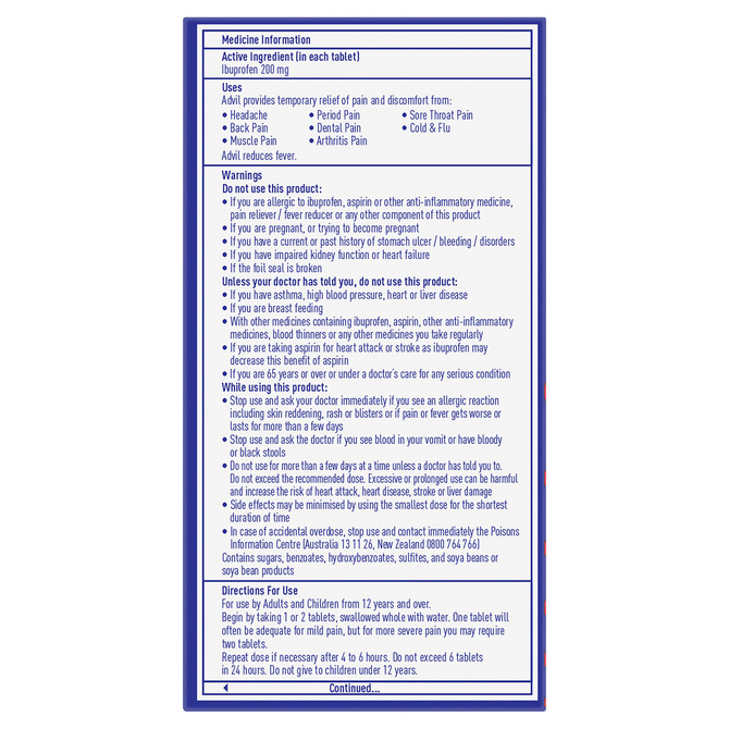 Advil Tablets 200mg Ibuprofen 96 Pack