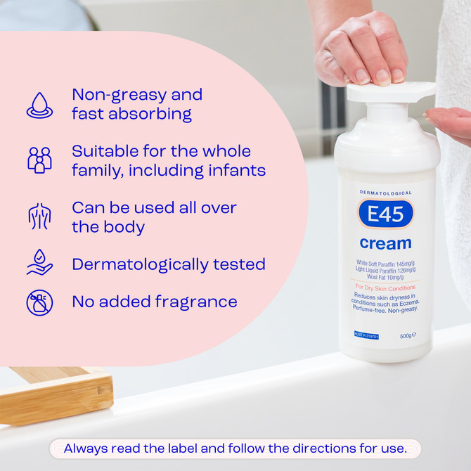 E45 Moisturising Cream for Dry Skin and Eczema 500g Pump