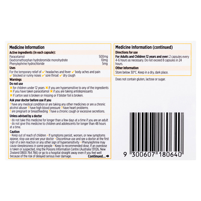 Codral Cold & Flu + Dry Cough Capsules 48 Pack