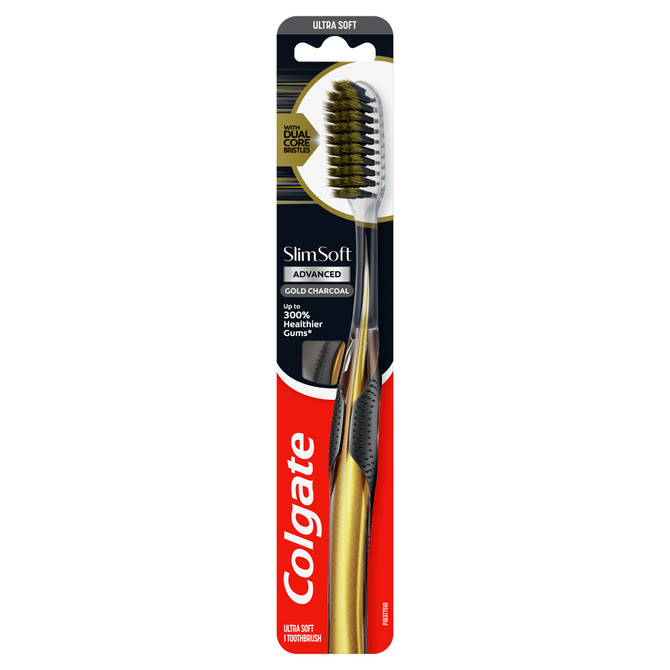 Colgate Slim Soft Advanced Gold Charcoal Manual Toothbrush, Ultra Soft 1 Pack