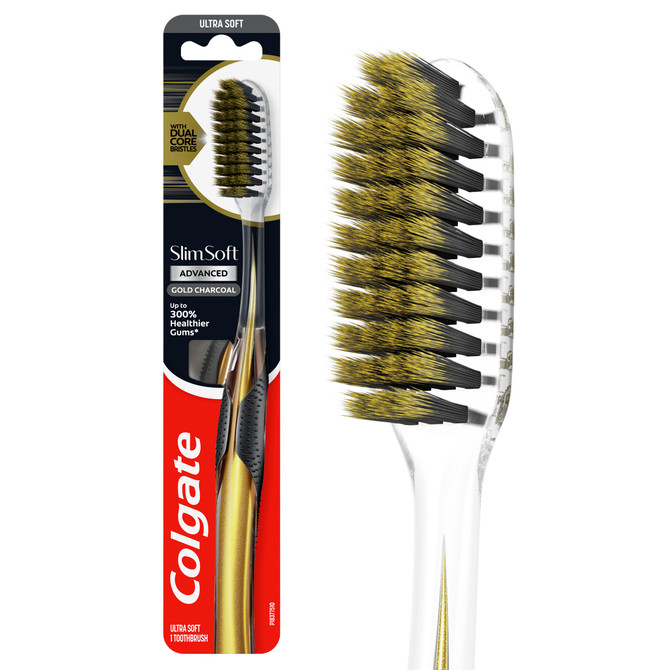 Colgate Slim Soft Advanced Gold Charcoal Manual Toothbrush, Ultra Soft 1 Pack