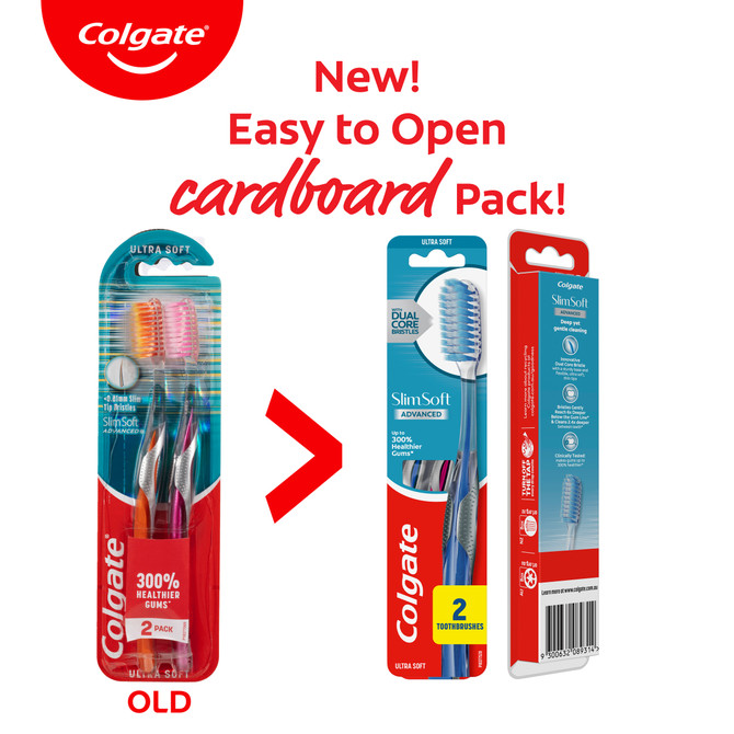 Colgate Slim Soft Advanced Manual Toothbrush, Ultra Soft 2 Pack