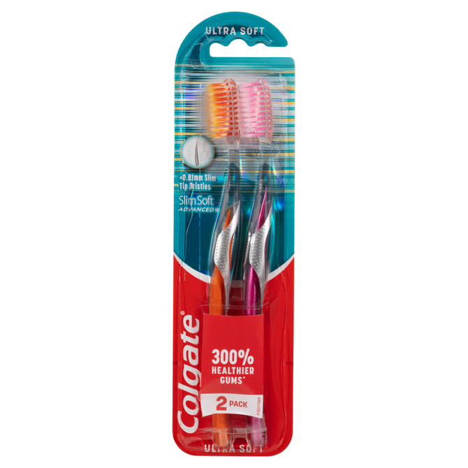 Colgate Slim Soft Advanced Manual Toothbrush, Value 2 Pack, Ultra Soft Bristles