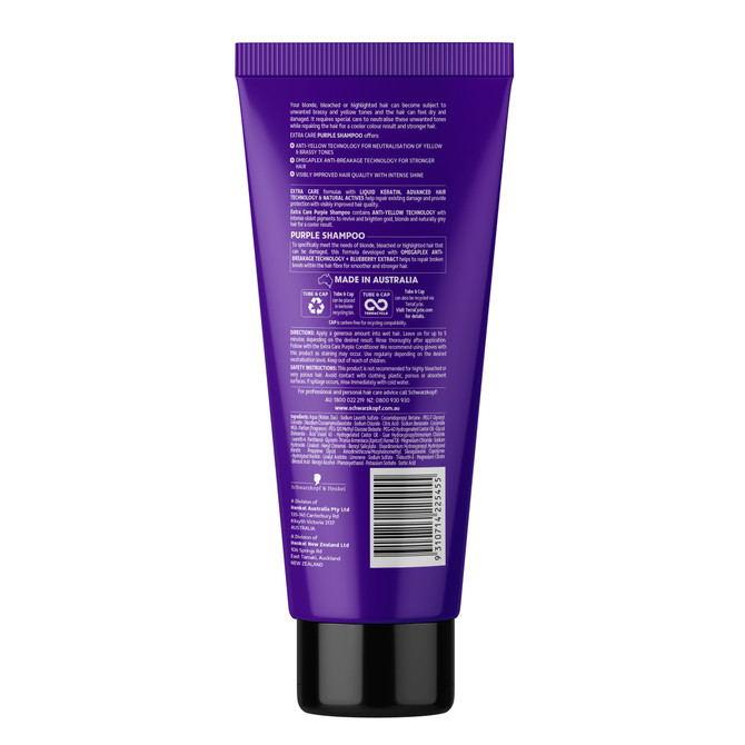 Schwarzkopf Extra Care Blonde Anti-Yellow Toning Purple Shampoo 250mL