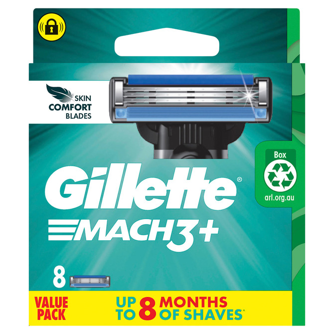 Gillette Mach3+ Razor Blades for Men, 8 Count