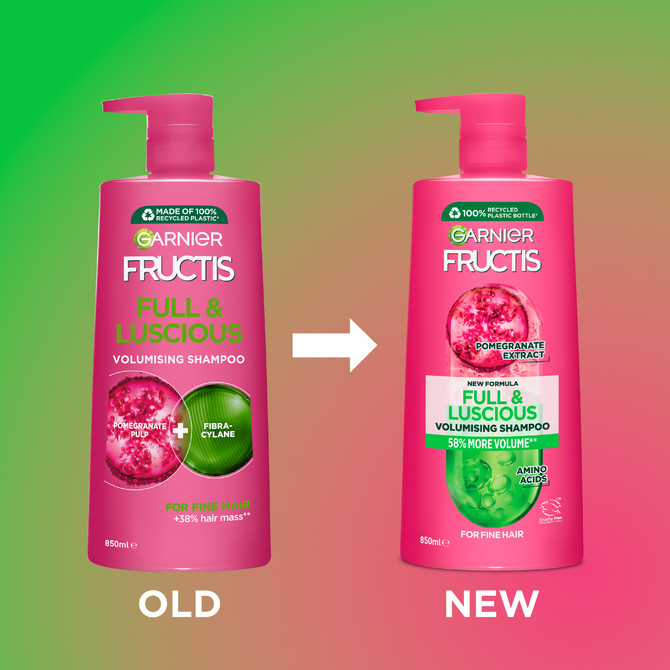 Garnier Fructis Full and Luscious Volumising Shampoo for Fine or Thicker Hair 850ml