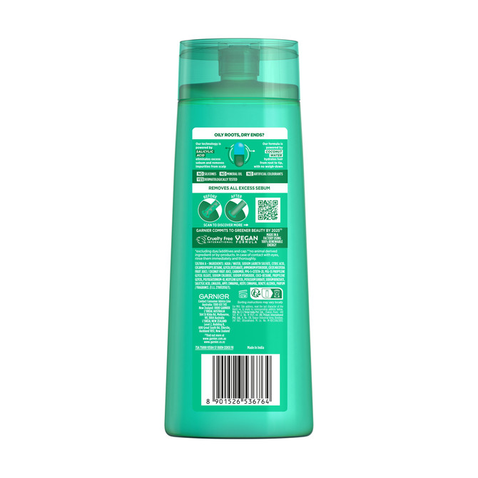 Garnier Fructis Coconut Water Shampoo 315ml for Oily Roots, Dry Ends