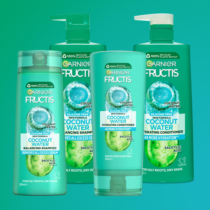 Garnier Fructis Coconut Water Shampoo 315ml for Oily Roots, Dry Ends
