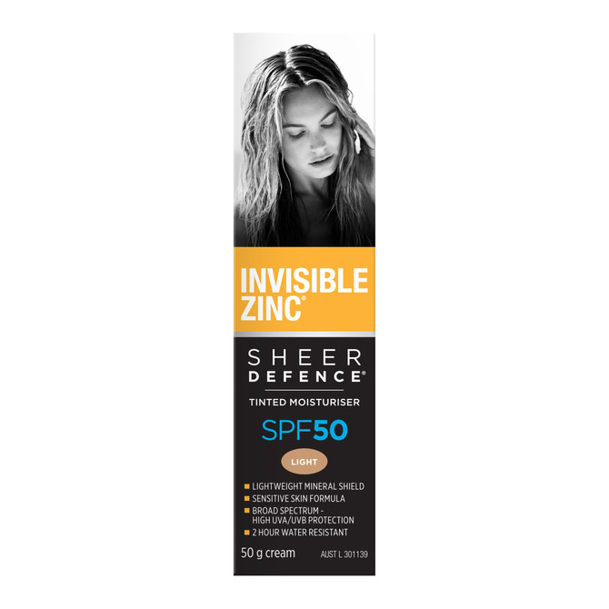 Invisible Zinc Sheer Defence Tinted Moisturiser SPF 50 Light 50g