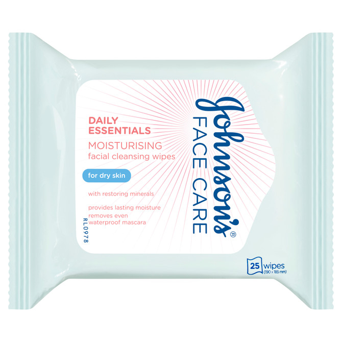 Johnson's Face Care Daily Essentials Moisturising Dry Skin Wipes 25 Pack