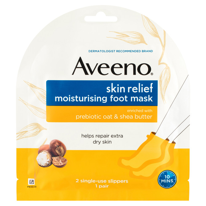 Aveeno Skin Relief Essential Moisturising Shea Butter Fragrance Free Foot Mask Restore & Nourish Extra Dry Skin 1 Pack