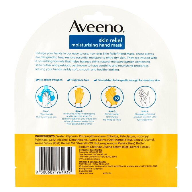 Aveeno Skin Relief Essential Moisturising Shea Butter Fragrance Free Hand Mask Restore & Nourish Extra Dry Skin 1 Pack