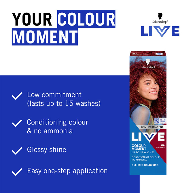 Schwarzkopf Live Colour Red Hair Dye Red Embers Semi Permanent 75mL