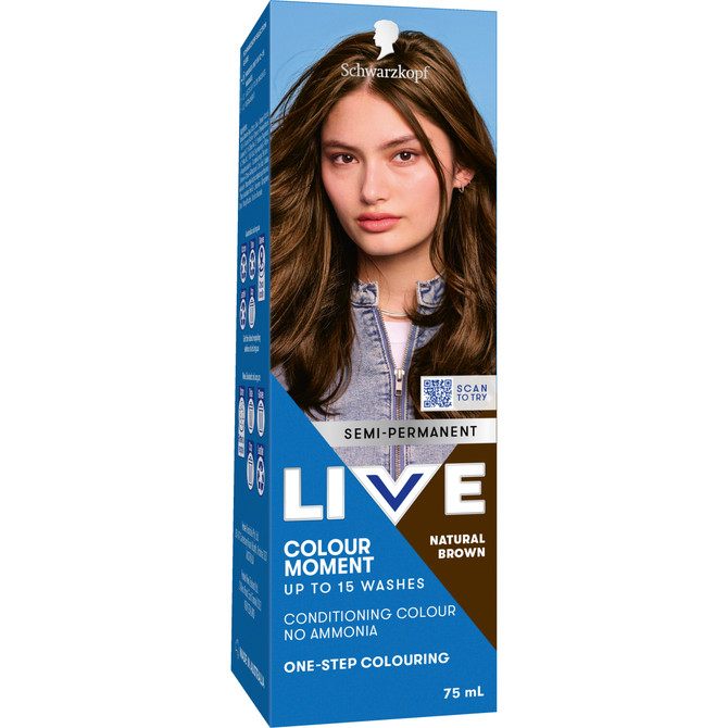 Schwarzkopf Live Colour Brown Hair Dye Natural Brown Semi Permanent 75mL