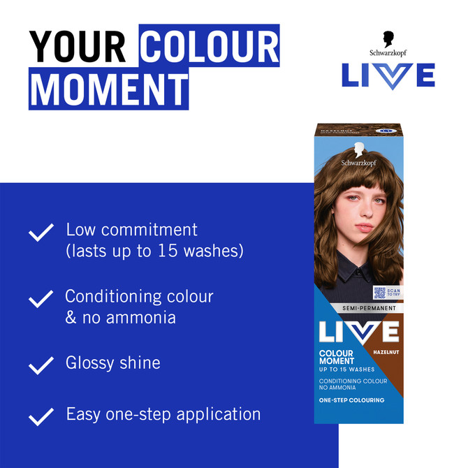 Schwarzkopf Live Colour Brown Hair Dye Hazelnut Semi Permanent 75mL