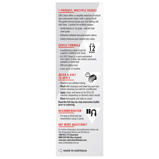 Schwarzkopf Live Colour Black Hair Dye Deep Black Semi Permanent 75mL