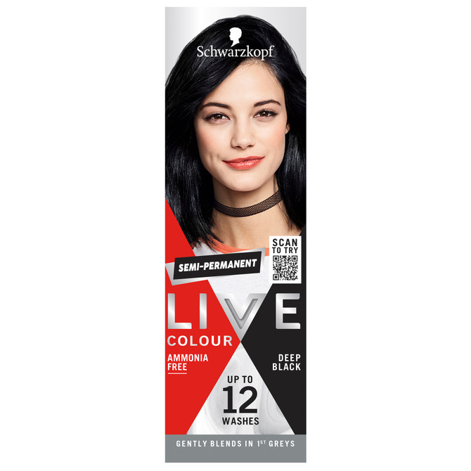 Schwarzkopf Live Colour Black Hair Dye Deep Black Semi Permanent 75mL