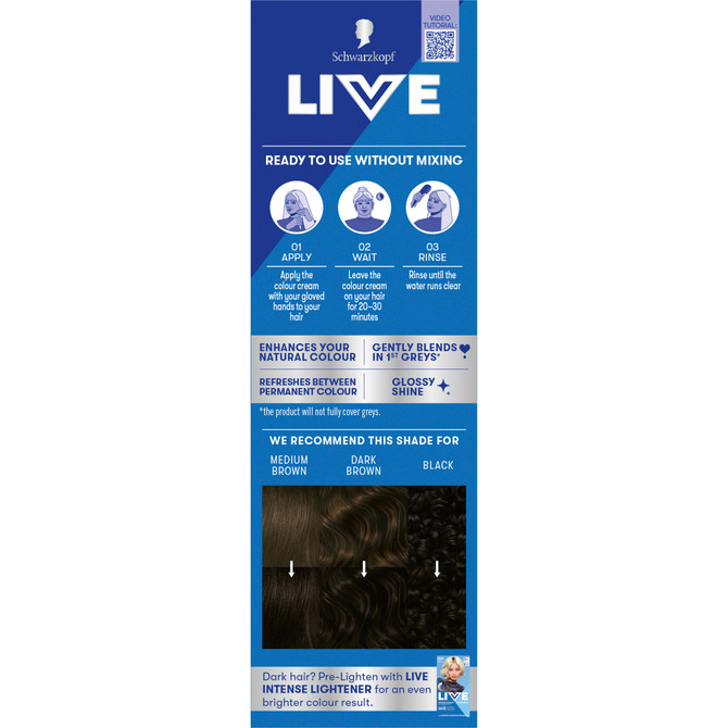 Schwarzkopf Live Colour Black Hair Dye Deep Black Semi Permanent 75mL