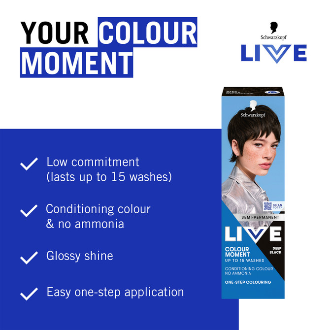 Schwarzkopf Live Colour Black Hair Dye Deep Black Semi Permanent 75mL