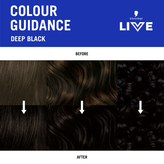 Schwarzkopf Live Colour Black Hair Dye Deep Black Semi Permanent 75mL