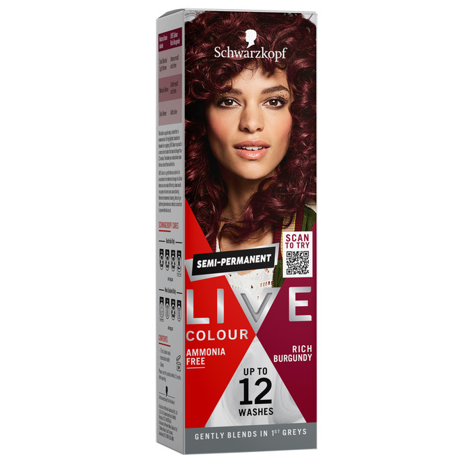Schwarzkopf Live Colour Purple Hair Dye Rich Burgundy Semi Permanent 75mL