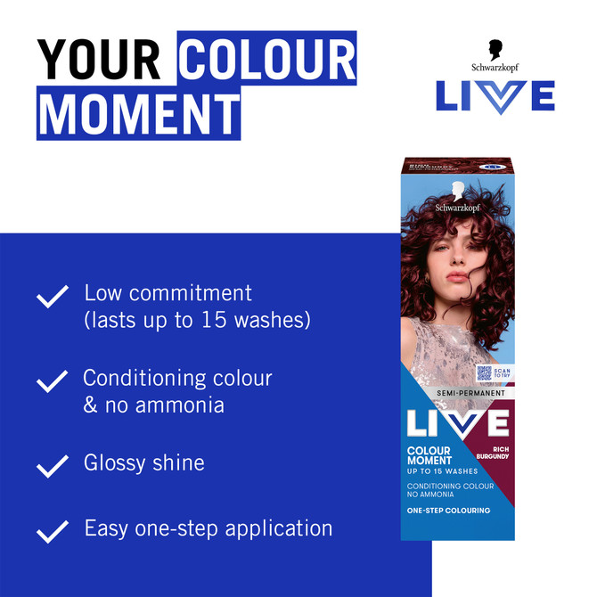 Schwarzkopf Live Colour Purple Hair Dye Rich Burgundy Semi Permanent 75mL
