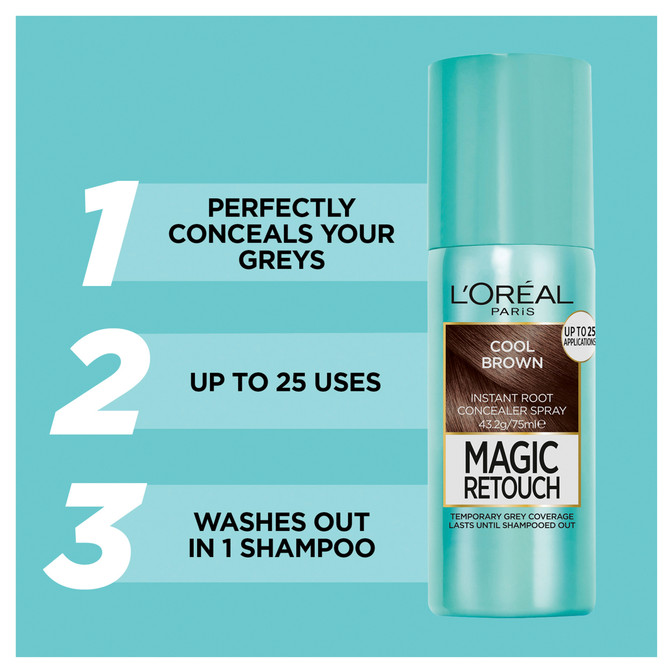 L'Oréal Paris Magic Retouch Temporary Root Concealer Spray - Cool Brown (Instant Grey Hair Coverage)