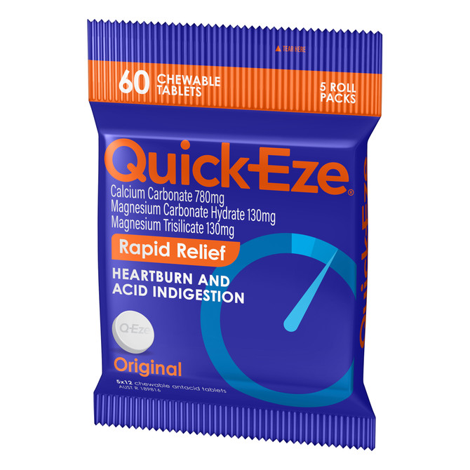 Quick Eze Original Tablet Rapid Heartburn & Indigestion Relief 5x12 Pack
