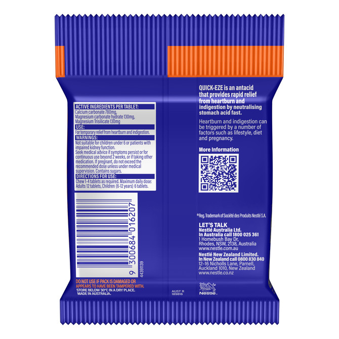 Quick Eze Original Tablet Rapid Heartburn & Indigestion Relief 5x12 Pack
