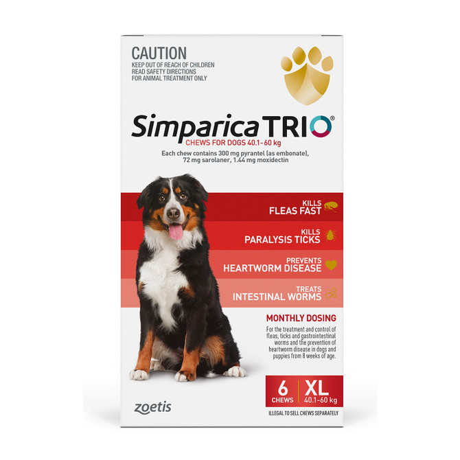 Simparica TRIO Chews For Extra Large Dogs 40.1-60kg 6 Pack