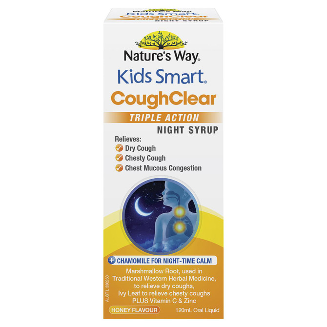 Natures Way Kids Smart Cough Clear Triple Action Night Syrup 120ml