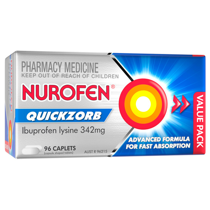 Nurofen Quickzorb Quick Pain Relief Caplets 342mg Ibuprofen 96 pack