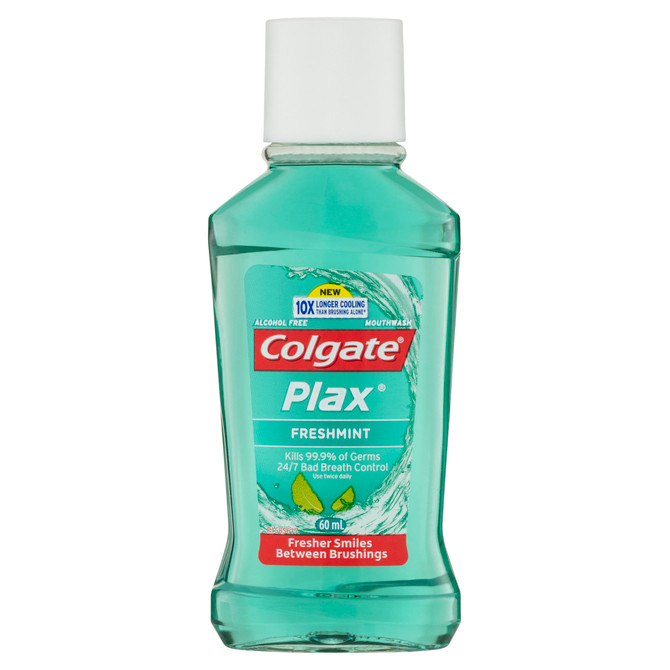 Colgate Plax Antibacterial Alcohol Free Travel Mouthwash Freshmint 60mL