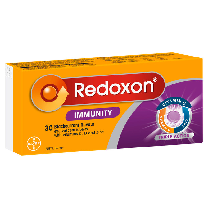 Redoxon Immunity Vitamin C, D and Zinc Blackcurrant Flavoured Effervescent Tablets 30 pack