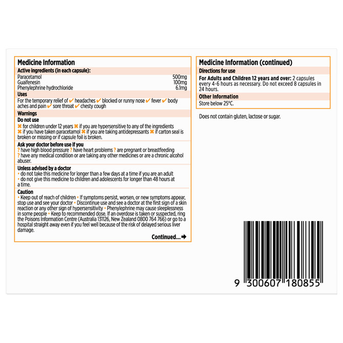 Codral Cold & Flu + Mucus Cough Capsules 48 Pack