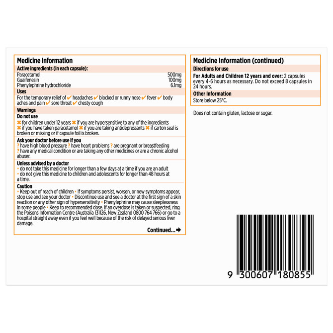 Codral Cold & Flu + Mucus Cough Capsules 48 Pack