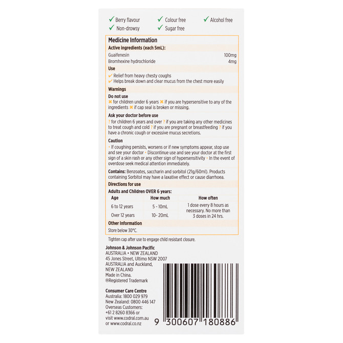 Codral Mucus Cough Forte Strength Liquid Berry Flavour 200mL