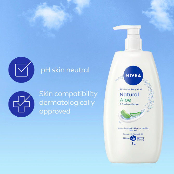 NIVEA Natural Aloe & Fresh Moisture Body Wash 1L