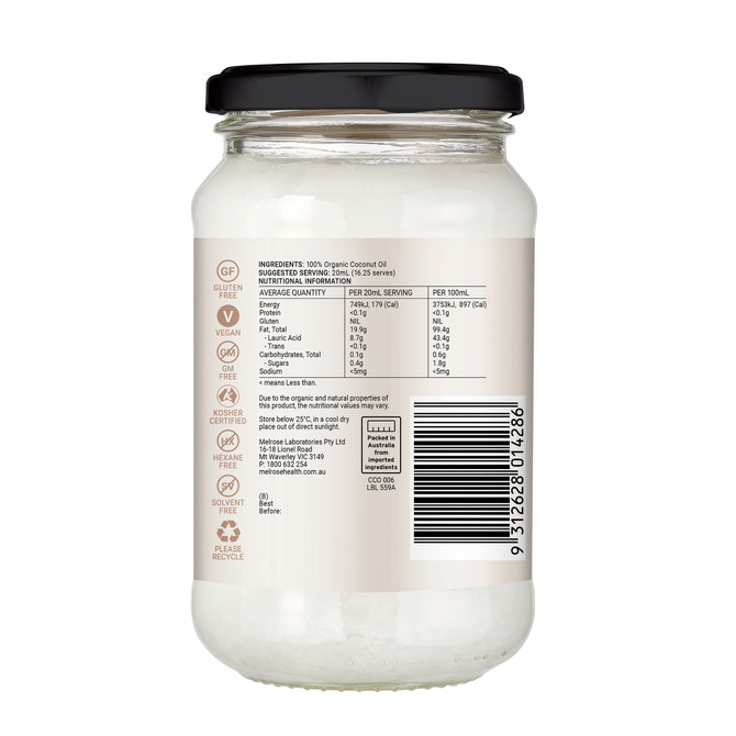 Melrose Organic Flavour Free Coconut Oil 325mL