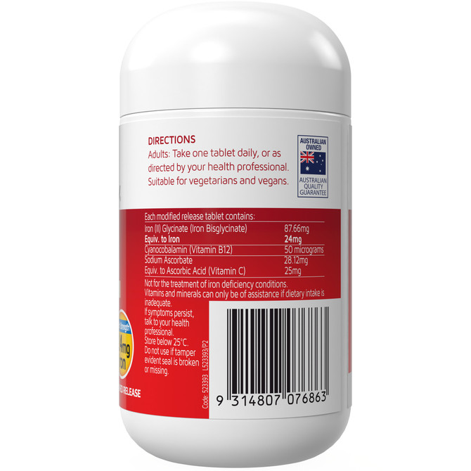 Nature's Way High Strength Iron + Vitamin C & B12 30 Modified Release Tablets