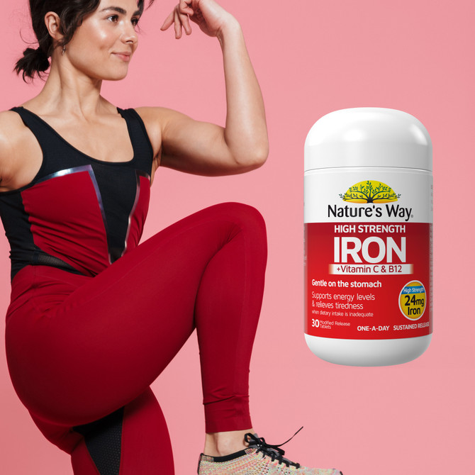 Nature's Way High Strength Iron + Vitamin C & B12 30 Modified Release Tablets