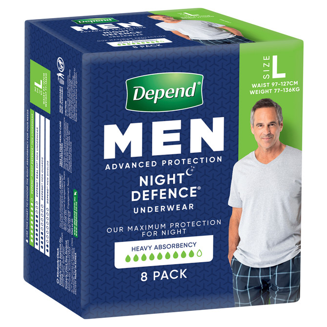 Depend Real Fit Night Defence Incontinence Underwear Men Large 8 Pack