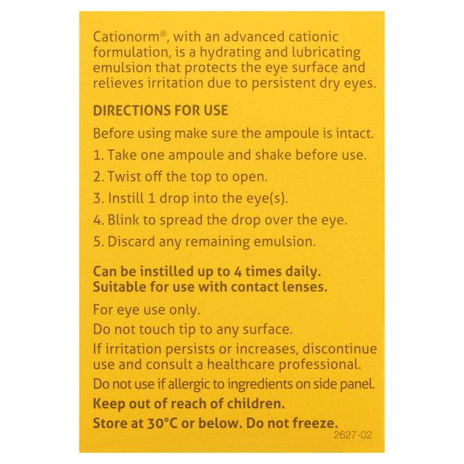 Cationorm Eye Drop Emulsion Dry Eye Single Ampoules 30 x 0.4mL