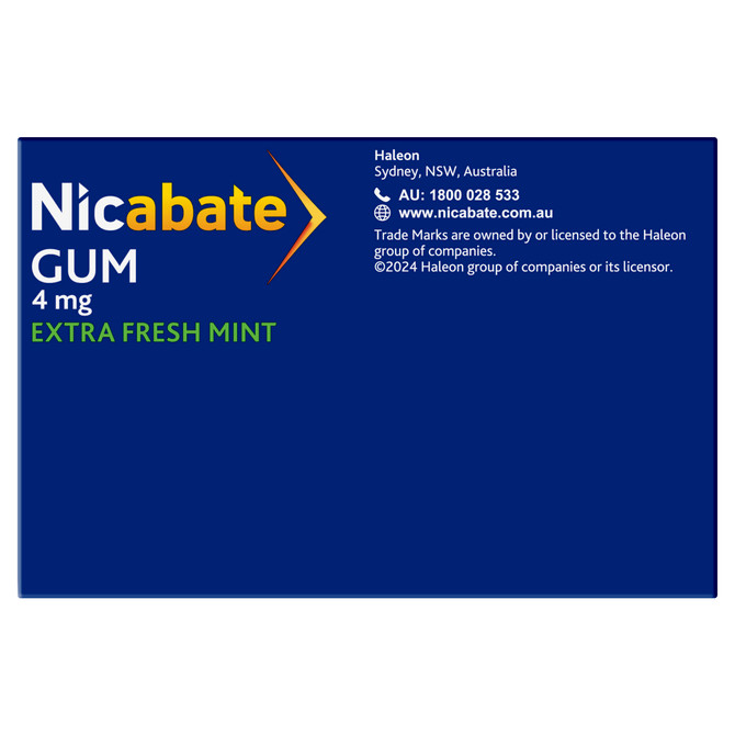 Nicabate Gum Stop Smoking Nicotine 4mg Extra Strength Extra Fresh Mint Coated Chewing Gum 200 Pack